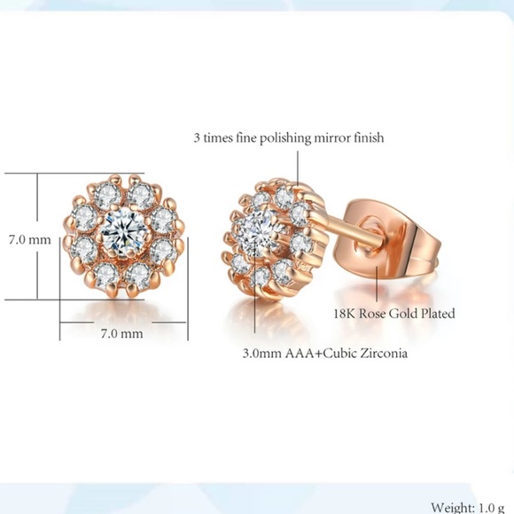 Rose Gold Plated Stud Earrings - Picture 2 of 4